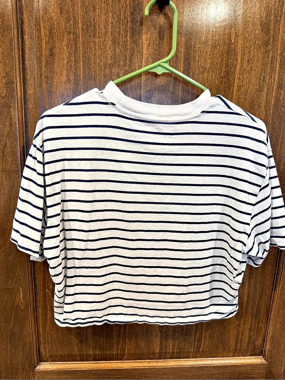 Abercrombie & Fitch Striped Cropped Tee White & Blue Size Small